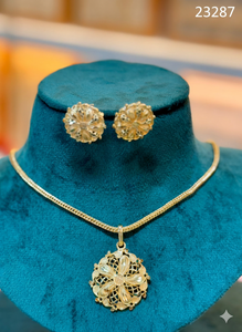 Gold Plated Floral Pendant <b>Necklace</b> <b>Set</b> with Stud <b>Earrings</b> | Indian Jewelry Wholesale Supplier Model 23275 - Product Image 5