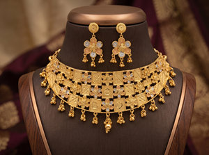 Parure Collier et Boucles d'Oreilles Divyoro Ethnique en Cuivre Plaqué Or, Motif Floral Classique Orissa, Longueur Ajustable, pour Femme, Mariage et Fête - Product Image 4