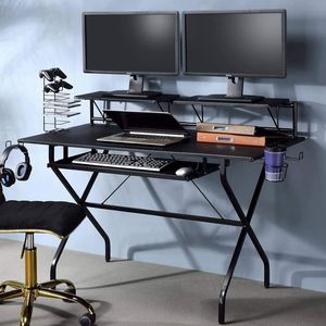 Black Rectangular Computer <b>Desk</b> with Keyboard Tray - Product Image 2