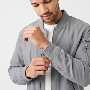 Chaqueta Bomber Ligera para Hombre, Estilo Urbano, Puños Acanalados, Cierre Frontal con Cremallera, Chaquetas Bomber para Hombre - Product Image 3