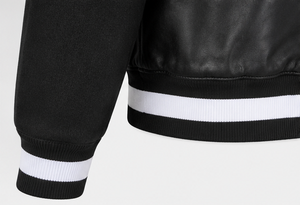 Men's Black Polyester/Cotton Windproof Varsity Jacket Regular Fit <b>Turn</b>-down Collar <b>Button</b> Closure Casual Autumn Wear Solid Color - Product Image 4