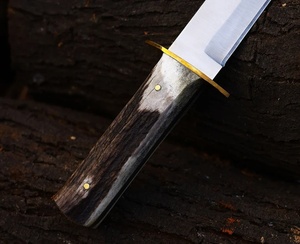Couteau utilitaire Bowie A&M ENTERPRISES OEM fait main en acier inoxydable à pointe tombante, manche droit en bois de cerf, étui en cuir, pour le camping - Product Image 3