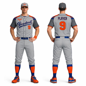 Custom Baseball Uniform Set Men Grey Orange Blue Team Jersey Pants Breathable Sportswear USA Europe Wholesale - Product Image 1
