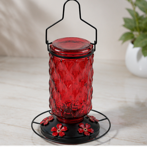 Mangeoire à colibris vintage en verre rouge avec ports floraux décoratifs, pot suspendu pour oiseaux à l'extérieur - Product Image 2