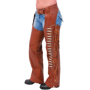 Blue Leather Jodhpur Breeches With Fringe Trim For Horse Riding - Product Image 3
