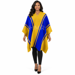 HMR Sorority Sisterhood – Nouvelle Écharpe Poncho Cape Élégante et Stylée pour Femme, Bleu et Jaune, Printemps, Automne, Hiver - Product Image 1