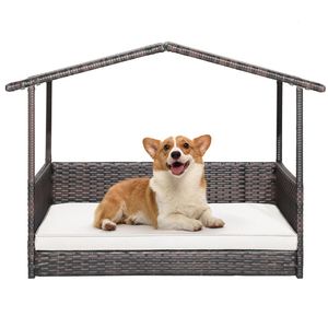 Cuccia per Cani da Esterno con Tettoia, Letto in Rattan con Cuscino Impermeabile, Arredamento per Animali Domestici - Product Image 1