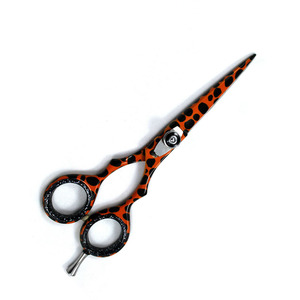 Customized Barber Scissors Black And <b>Orange</b> <b>Paper</b> Coated Straight Blades Offset Handle Scissors For Beauty - Product Image 1