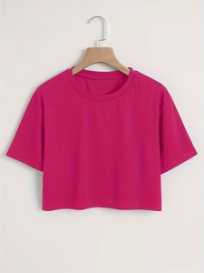 เสื้อยืดแขนสั้นสีชมพู คอกลม ทรงปกติ ผ้าถัก สีพื้น เรียบง่าย สไตล์ลำลอง เสื้อผู้ชาย ใส่สบายๆ รับสกรีนโลโก้ เสื้อยืดผู้ชาย - Product Image 1