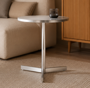 Mesa de Centro Redonda Moderna con Pedestal de Metal, Mesa Auxiliar Minimalista para Sala de Estar, Balcón, Restaurante, Cafetería y Hotel - Product Image 3