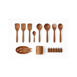 Juego de Cucharas de Cocina ARTERRA Premium Hechas a Mano de Madera de Teca, Espátula de Mango Largo, Utensilios de Cocina con Soporte, Vajilla para Villa - Product Image 2