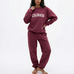 Women Custom Logo Printed Eco Friendly Seamless Anti static Polyester/Cotton Blend Long Two Piece Jogging Sweat Suit <b>Set</b> - Product Image 5