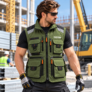 Chaleco de Trabajo Profesional Multibolsillos para Hombre, Chaleco Utilitario con Logotipo Personalizado, Panel Trasero de Malla Transpirable y Cierre Frontal con Cremallera - Product Image 3