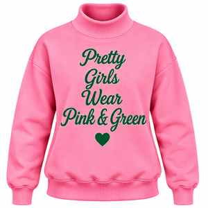 เสื้อสเวตเชิ้ตคอเต่า AKA Pink 1908 สำหรับผู้หญิง ปักลายตัวอักษรกรีก แขนยาว ชายเสื้อแบบริบ ทรงลำลอง - Product Image 1