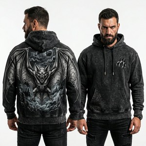 Sweat à capuche homme délavé à l'acide, motif démon heavy metal personnalisé, style vintage usé, streetwear, pull à capuche, fabricant - Product Image 3