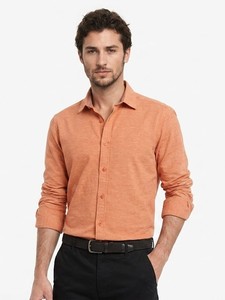 Men's Orange Full Sleeve Cotton Poplin Casual <b>Shirt</b> Turn-down Collar Solid Color Breathable Spring Wear - Product Image 1