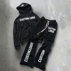 Sweat-shirts à capuche zippés et pantalons de jogging pour homme, en tissu épais 400g, effet délavé, avec logo brodé en patch, pour l'hiver - Product Image 1