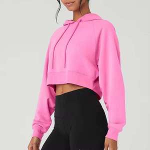 OEM 2026 Venta al por mayor, logotipo personalizado, sudadera con capucha corta de forro polar de manga larga para mujer, estilo urbano, top corto con capucha para mujer - Product Image 3