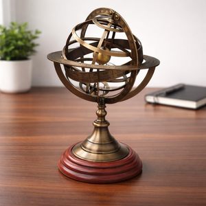 Esfera Armilar de Latón sobre Base de Madera, Decoración Náutica Celestial Antigua para Escritorio, Adorno Vintage para Oficina en Casa - Product Image 6