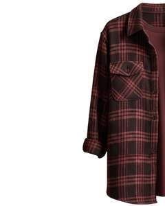 Camisa de Franela a Cuadros Personalizada para Hombre, Chaqueta de Franela a Cuadros, Color Borgoña y Negro, Manga Larga, Cierre de Botones, Estilo Casual, Sobrecamisa a Cuadros, Ropa de Invierno Cálida, Venta al Por Mayor - Product Image 2