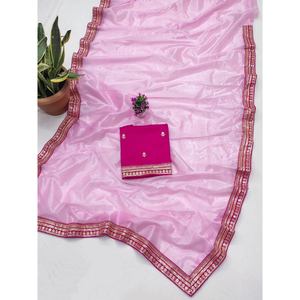 ชุดส่าหรีสีชมพูสำหรับเด็กพร้อมด้วยเสื้อที่ไม่มีการเย็บปักลายลูกไม้ชุดเสื้อผ้าแบบไม่มีตะเข็บ - Product Image 1