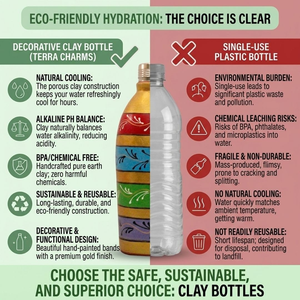 Bouteille en argile peinte à la main de 1 litre avec bouchon en acier inoxydable, bouteille d'eau en terre cuite faite à la main, bouteille décorative en terre cuite pour la maison - Product Image 6