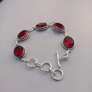 Beautiful <b>Red</b> Garnet Statement <b>Bracelet</b> 925 Sterling Silver Handmade Jewelry Gift For Women Birthday Elegant - Product Image 6