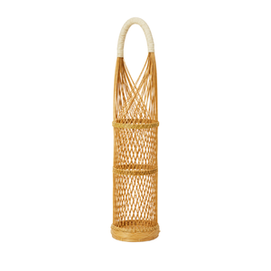 Panier porte-bouteille de vin individuel en bambou artisanal, tressé ajouré, sac de transport pour vin avec poignée en jute, vente en gros - Product Image 3