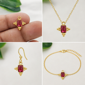DIY Aquamarine Gemstone Brass Gold Plated Charms – Rectangle Crystal Connectors for Jewelry Making - Product Image 4