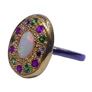 Wedding Wear 925 Sterling SIlver Gold Plated Jewelry <b>Opal</b> Multi Color Topaz Gemstone Women Wear Classic Couple <b>RIng</b> - Product Image 6