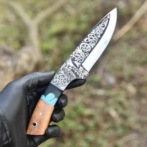 Coltello da Caccia Artigianale in Acciaio Inossidabile con Manico in Legno Naturale e Fodero in Pelle, Coltello Multifunzionale per Campeggio OEM <span class=keywords><strong>Pasha</strong></span> - Product Image 1