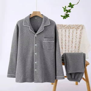 Conjunto de Pijamas de Otoño con Logotipos Personalizados, Pijamas de Algodón Lisos para Mujer, Cárdigan con Solapa, Ropa de Dormir para Parejas, Pantalones de Manga Larga, Camisón Cálido para Hombre - Product Image 1