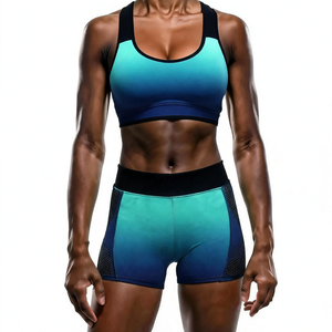 High Waist Shorts Scoop Neck Racerback <b>Crop</b> <b>Top</b> 2 Piece Yoga Set Seamless Quick Dry Spandex Polyester - Product Image 5