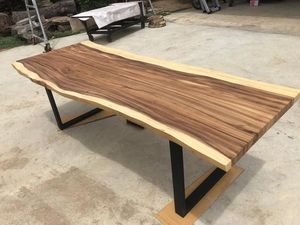 Table à manger rectangulaire en bois massif rustique éco-responsable faite à la main avec pieds en métal, design moderne, multifonctionnelle, stable, meubles pour la maison - Product Image 3