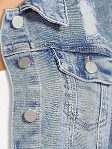High Quality Women's Stand Collar <b>Denim</b> <b>Jacket</b> Solid Finished Breathable Cotton-Filled for Spring and Autumn - Product Image 4