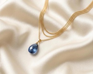 Handcrafted Blue Quartz Teardrop Pendant <b>Necklace</b> Gold Tone Chain Minimalist <b>Boho</b> Style Jewelry Gift for Women - Product Image 3