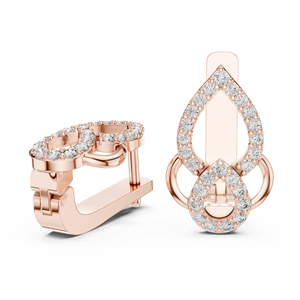 Boucles d'oreilles UNIQUE LAB GROWN ROUND DIAMOND inspirées du lotus, avec clip, en or blanc 18 carats, pour usage quotidien et soirées, pour femmes. - Product Image 5