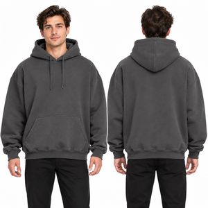 Men's Oversized <b>Hooded</b> <b>Fleece</b> Sweatshirt Solid Navy Color Casual Autumn Wear Regular Sleeve Pocket Design Knitted Cotton - Product Image 6