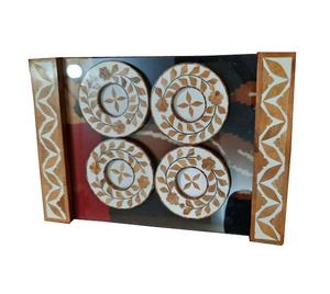Nouveau meilleur vente Style arabe Acacia bois acrylique résine incrustation plateau avec sous-verres plateau fabricants indien décor artisanat - Product Image 5