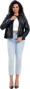 Veste moto en cuir PU pour femme, manches longues, fermeture éclair, couleur unie, col montant, style automne, longueur normale - Product Image 4