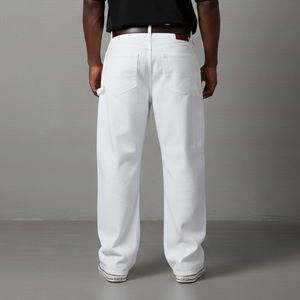 Pantalones Vaqueros de Punto para Hombre, Talla Grande, Estilo Casual, Color Blanco Sólido, Pierna Ancha, 100% Algodón - Product Image 2