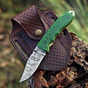 Cuchillo Plegable de Bolsillo de Acero de Damasco Hecho a Mano con Bloqueo Liner Lock y Mango de Resina de Panal, Grado Industrial, Personalizado para Caza y Uso Diario (EDC) - Product Image 3