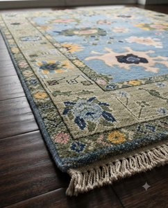 Alfombra Turca Oushak de Lana con Patrón Floral Anudada a Mano, Alfombra Premium Hecha a Mano por Fabricante - Product Image 4