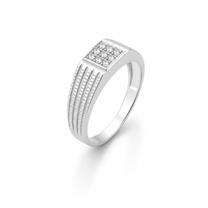 925 Sterling <b>Silver</b> Geometric Micro Pave Cubic Zirconia Band <b>Ring</b> for <b>Men</b> Wedding Party High Polish Finish - Product Image 4