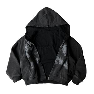 Pull à capuche à fermeture éclair en éponge française pour hommes Streetwear HipHop Sweatshirts Logo personnalisé col à capuche DTG lavé en usine - Product Image 2