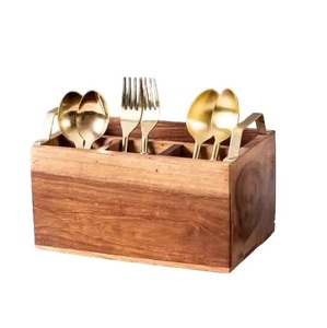 Best Seller Wooden Caddy Cutlery Holder Napkin Holder Kitchenware <b>Storage</b> Organizer <b>Tabletop</b> Cutlery Stand Caddy - Product Image 1
