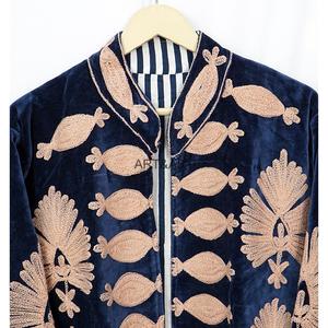 Wholesaler Of Velvet Shell Floral Embroidered Plus Size Mandarin Collar with 100% Cotton Lining Jacket Autumn Casual Outerwear - Product Image 6