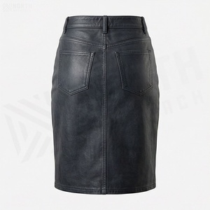 Falda lápiz de cintura alta de piel sintética para mujer, hasta la rodilla, de color sólido con abertura frontal, para todas las estaciones. - Product Image 2