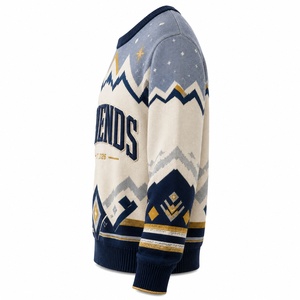 Pull en tricot à col rond pour homme, motif géométrique, pull d'hiver, style preppy, coupe classique - Product Image 2