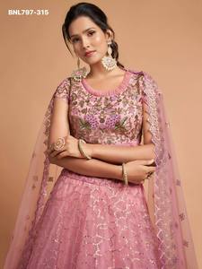 Elegant Look Soft <b>Net</b> with Sequin Embroidered Semi-Stitched A-Line Lehenga-Floral Embroidered Blouse & <b>Dupatta</b> At Wholesale Rate - Product Image 5